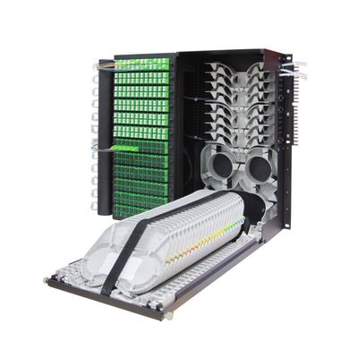 576 núcleos de alta densidad Flip Down 19 pulgadas panel de parche de fibra óptica para red LAN cableada